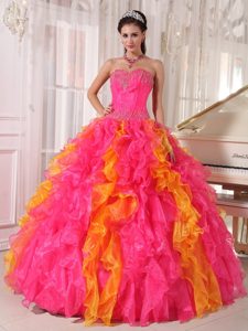 Ruffled and Beaded Hot Pink and Gold Dresses 15 in Goiania Brazil