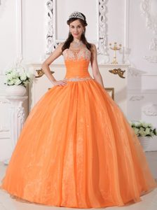 Appliqued Orange Organza Quinceanera Gown in Manaus Brazil 2013