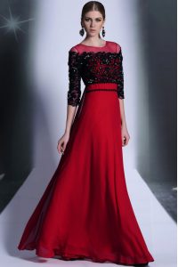 Charming Scoop Chiffon 3 4 Length Sleeve Floor Length Mother Of The Bride Dress and Beading and Appliques