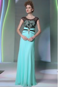 Scoop Sleeveless Floor Length Appliques Zipper Prom Evening Gown with Teal