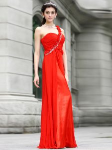 Ideal One Shoulder Sleeveless Beading and Hand Made Flower Zipper Prom Evening Gown