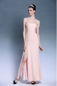 Ankle Length Column/Sheath Sleeveless Baby Pink Dress for Prom Side Zipper