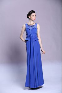 Deluxe Scoop Blue Zipper Beading and Appliques Sleeveless Floor Length