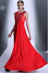 Floor Length Zipper Red for Prom and Party with Hand Made Flower