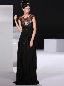 Custom Made Scoop Black Backless Dress for Prom Appliques Sleeveless Floor Length