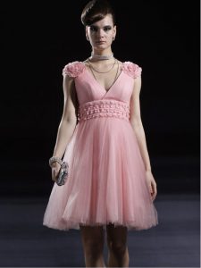 Sumptuous Baby Pink Sleeveless Appliques Knee Length Mother Dresses