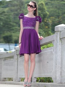 Super Purple Mother of Bride Dresses Prom and Party and For with Beading and Hand Made Flower Scoop Sleeveless Zipper