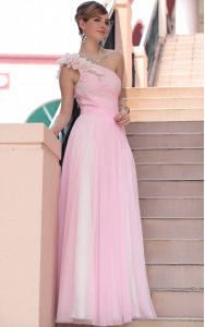 Floor Length Hot Pink Prom Dress One Shoulder Sleeveless Side Zipper