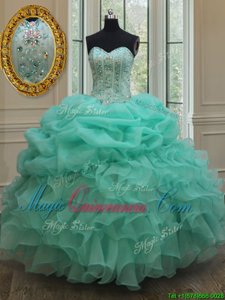 Sexy Sweetheart Sleeveless 15 Quinceanera Dress Floor Length Beading and Ruffles Apple Green Organza