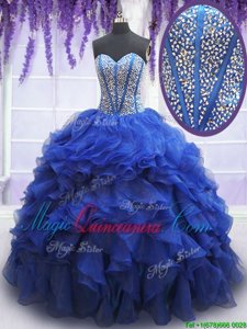 Sumptuous Royal Blue Sweetheart Lace Up Beading and Ruffles Sweet 16 Dress Sleeveless