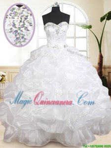 White Lace Up Sweetheart Beading and Pick Ups 15th Birthday Dress Organza Sleeveless