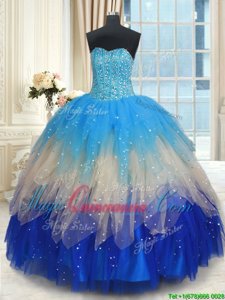 Sexy Multi-color Lace Up Sweetheart Beading and Ruffles Quinceanera Gowns Tulle Sleeveless