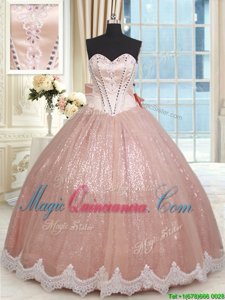 Tulle Sleeveless Floor Length Sweet 16 Dresses and Beading and Lace and Bowknot