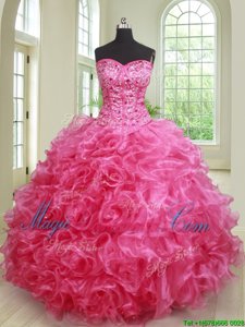 Sleeveless Beading and Ruffles Lace Up 15th Birthday Dress