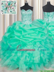 Apple Green Sleeveless Beading and Ruffles and Pick Ups Floor Length Ball Gown Prom Dress