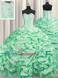 Sleeveless Brush Train Lace Up With Train Beading and Pick Ups Quinceanera Dresses