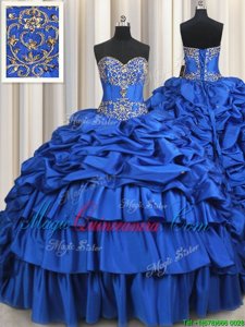 Royal Blue Ball Gowns Beading and Ruffled Layers and Pick Ups Vestidos de Quinceanera Lace Up Taffeta Sleeveless With Train