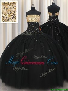 Beading 15th Birthday Dress Black Lace Up Sleeveless Floor Length