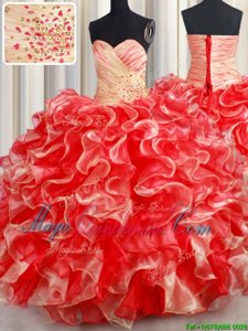 Top Selling Multi-color Ball Gowns Sweetheart Sleeveless Organza Floor Length Lace Up Beading and Ruffles Sweet 16 Quinceanera Dress