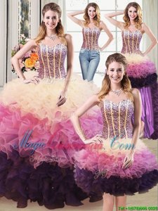 Four Piece Sleeveless Lace Up Floor Length Beading and Ruffles Sweet 16 Quinceanera Dress