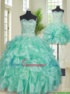 Pretty Three Piece Apple Green Quinceanera Dresses Military Ball and Sweet 16 and Quinceanera and For with Beading and Ruffles Sweetheart Sleeveless Lace Up