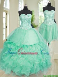 Three Piece Floor Length Ball Gowns Sleeveless Turquoise Vestidos de Quinceanera Lace Up