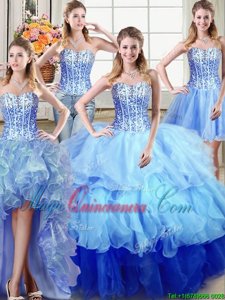 Fine Four Piece Sleeveless Ruffles and Sequins Lace Up Quinceanera Gowns