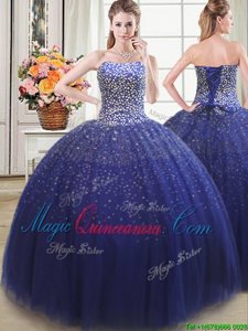 Floor Length Royal Blue Sweet 16 Quinceanera Dress Tulle Sleeveless Beading