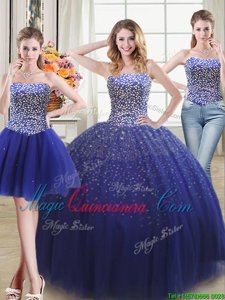 Three Piece Sweetheart Sleeveless Tulle Quinceanera Dress Beading Lace Up