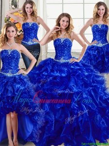 Unique Four Piece Sleeveless Beading and Ruffles Lace Up Vestidos de Quinceanera