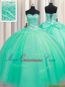 Wonderful Sweetheart Sleeveless Lace Up Sweet 16 Dress Turquoise Tulle