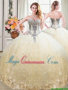 Tulle and Lace Sweetheart Sleeveless Lace Up Beading and Lace Quinceanera Gown in Champagne