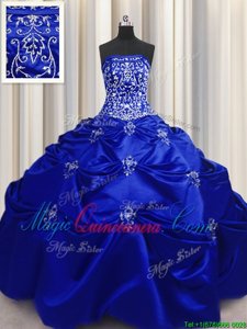 Taffeta Strapless Sleeveless Lace Up Beading and Appliques and Embroidery 15 Quinceanera Dress in Royal Blue