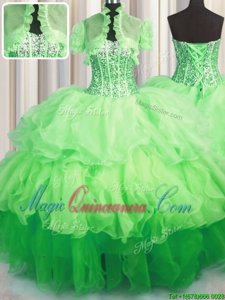 Flare Visible Boning Bling-bling Sleeveless Asymmetrical Beading and Ruffled Layers Lace Up Ball Gown Prom Dress with