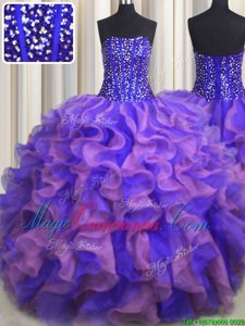 Clearance Visible Boning Bling-bling Multi-color Lace Up Vestidos de Quinceanera Beading and Ruffles Sleeveless Floor Length