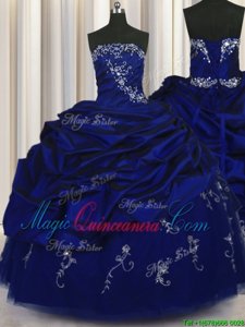 Beauteous Pick Ups Embroidery Floor Length Ball Gowns Sleeveless Royal Blue Ball Gown Prom Dress Lace Up