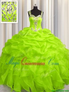 See Through Zipper Up Floor Length Zipper Ball Gown Prom Dress for Military Ball and Sweet 16 and Quinceanera with Appliques and Ruffles