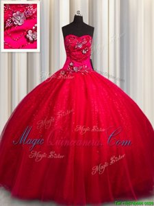 Extravagant Sweetheart Sleeveless Tulle and Sequined Sweet 16 Quinceanera Dress Beading and Appliques Lace Up