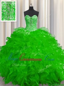 Luxurious See Through Sleeveless Beading and Ruffles Floor Length Quinceanera Dresses