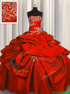 Smart Pick Ups Floor Length Ball Gowns Sleeveless Red Quinceanera Gown Lace Up