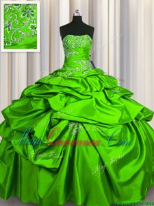 Excellent Sleeveless Taffeta Floor Length Lace Up Ball Gown Prom Dress in for with Beading and Pick Ups