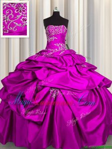 Taffeta Sleeveless Floor Length Sweet 16 Dress and Appliques and Pick Ups