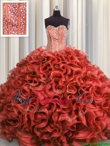 Visible Boning Organza Sleeveless Floor Length Quince Ball Gowns and Beading and Ruffles