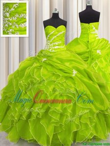 Ball Gowns Sweetheart Sleeveless Organza Floor Length Lace Up Beading and Appliques and Ruffles Sweet 16 Dress