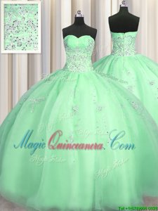 Top Selling Puffy Skirt Floor Length Ball Gowns Sleeveless Apple Green Quinceanera Dress Zipper