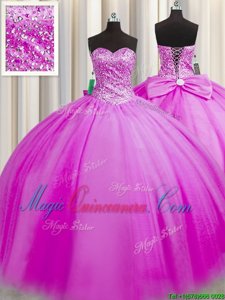 Really Puffy Lilac Sweetheart Lace Up Beading Quinceanera Gowns Sleeveless