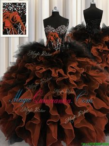 Fitting Red And Black Lace Up Quinceanera Dresses Beading and Ruffles Sleeveless Floor Length