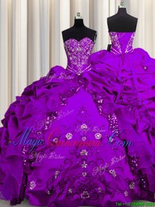 New Style Sequins Purple Sleeveless Beading and Embroidery and Ruffles Floor Length Quinceanera Dresses