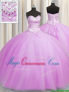 Discount Bling-bling Really Puffy Sweetheart Sleeveless Lace Up Sweet 16 Quinceanera Dress Lilac Tulle