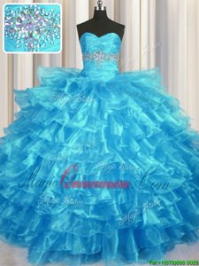 Custom Fit Sleeveless Lace Up Floor Length Beading and Ruffled Layers Sweet 16 Dress